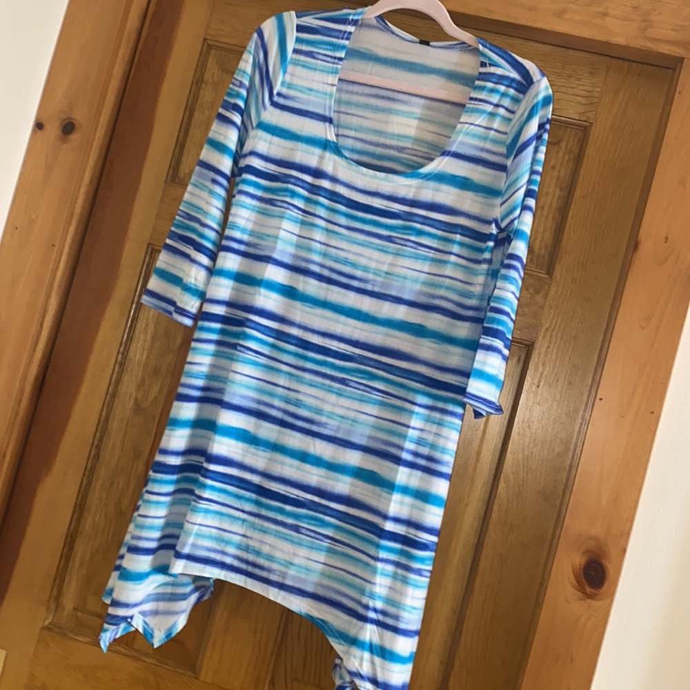 Summer Dress La Moda Striped Beach Swim Coverup Top NWT Blue Green L/XL
